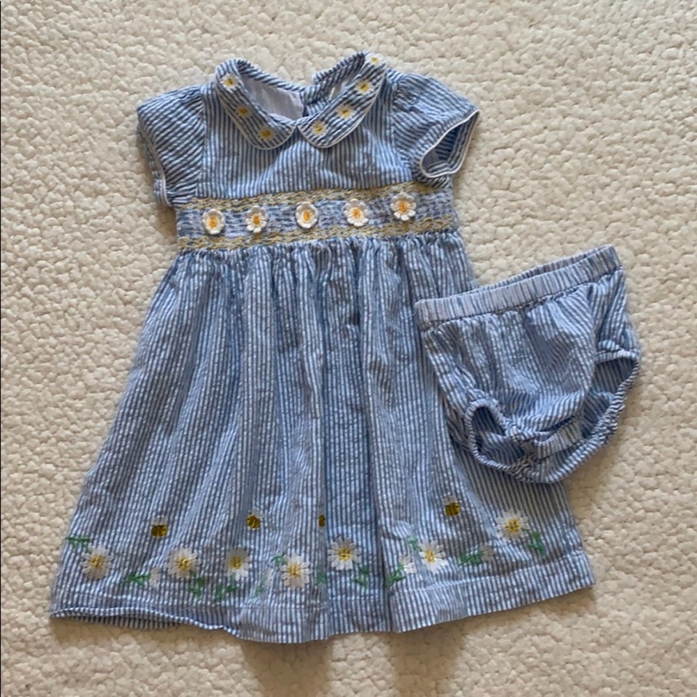 Blue seersucker bumblebee dress